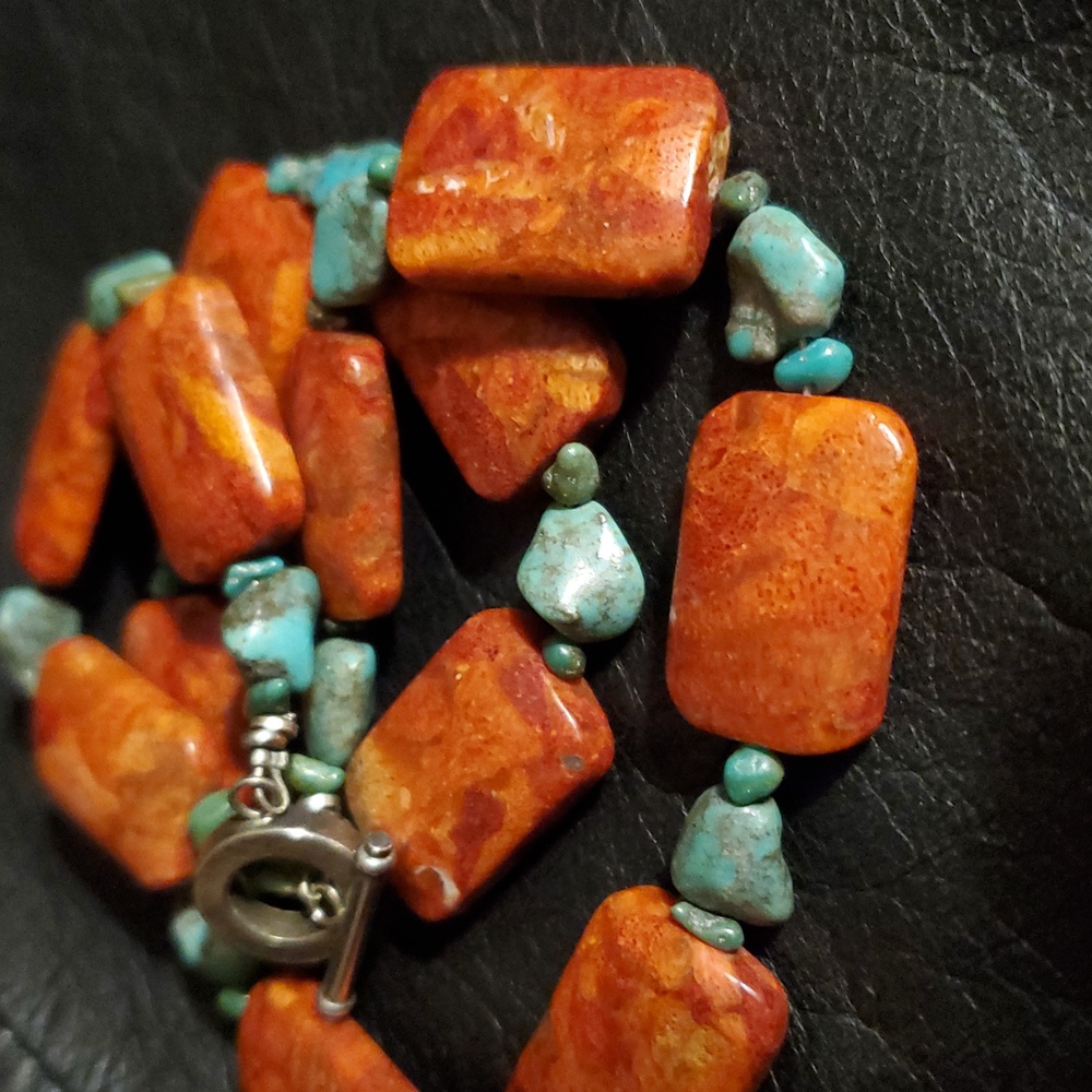 Vintage Coral Turquoise Necklace  19" L